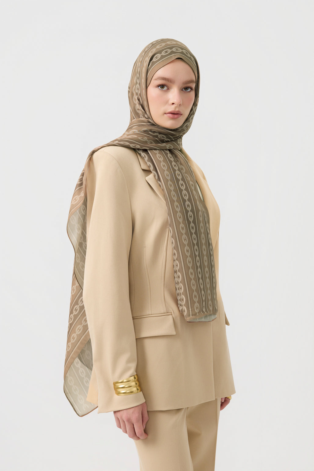 Cotton Twill Şal Chain Yağ Yeşili