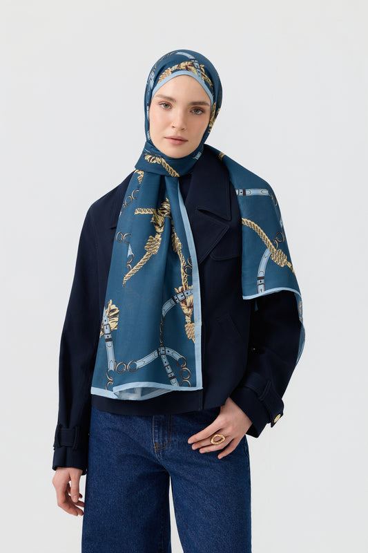 Cotton Twill Şal Linkage İndigo