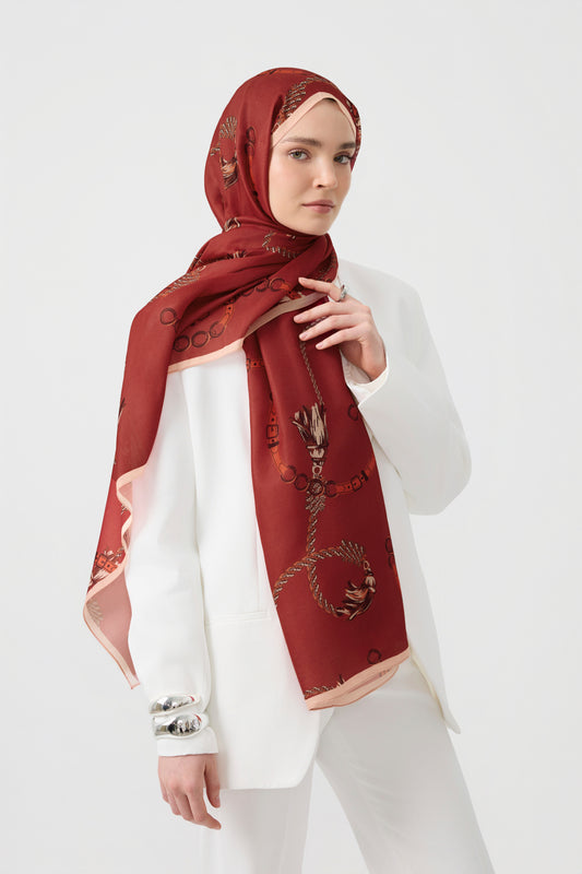 Cotton Twill Şal Linkage Kırmızı