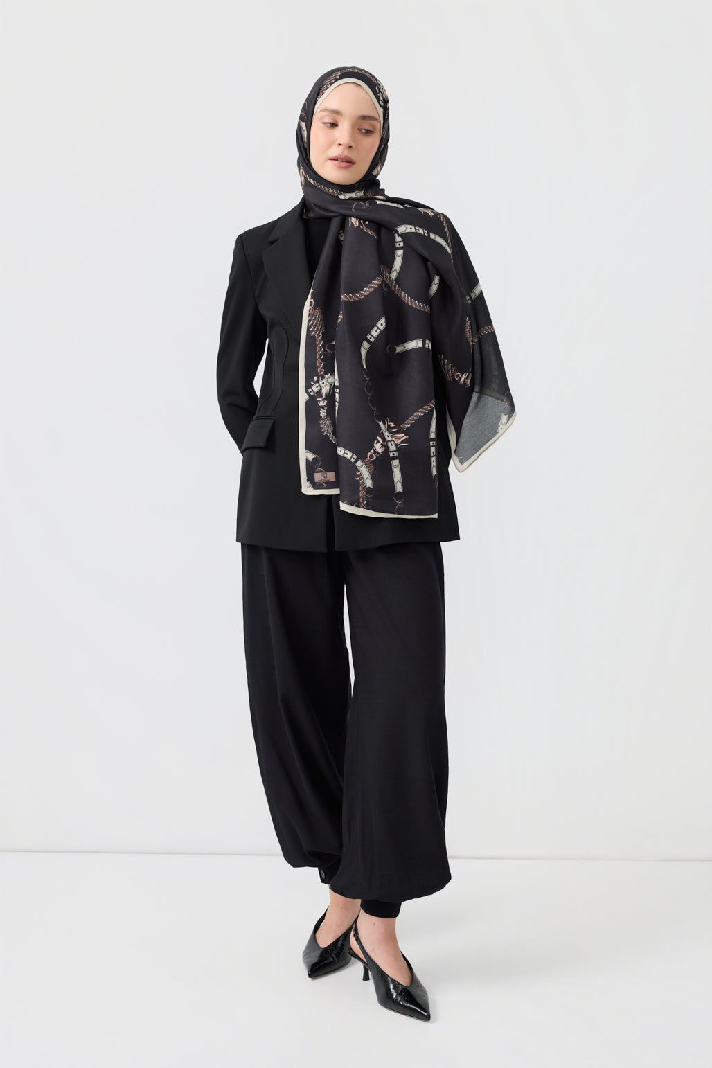 Cotton Twill Şal Linkage Siyah