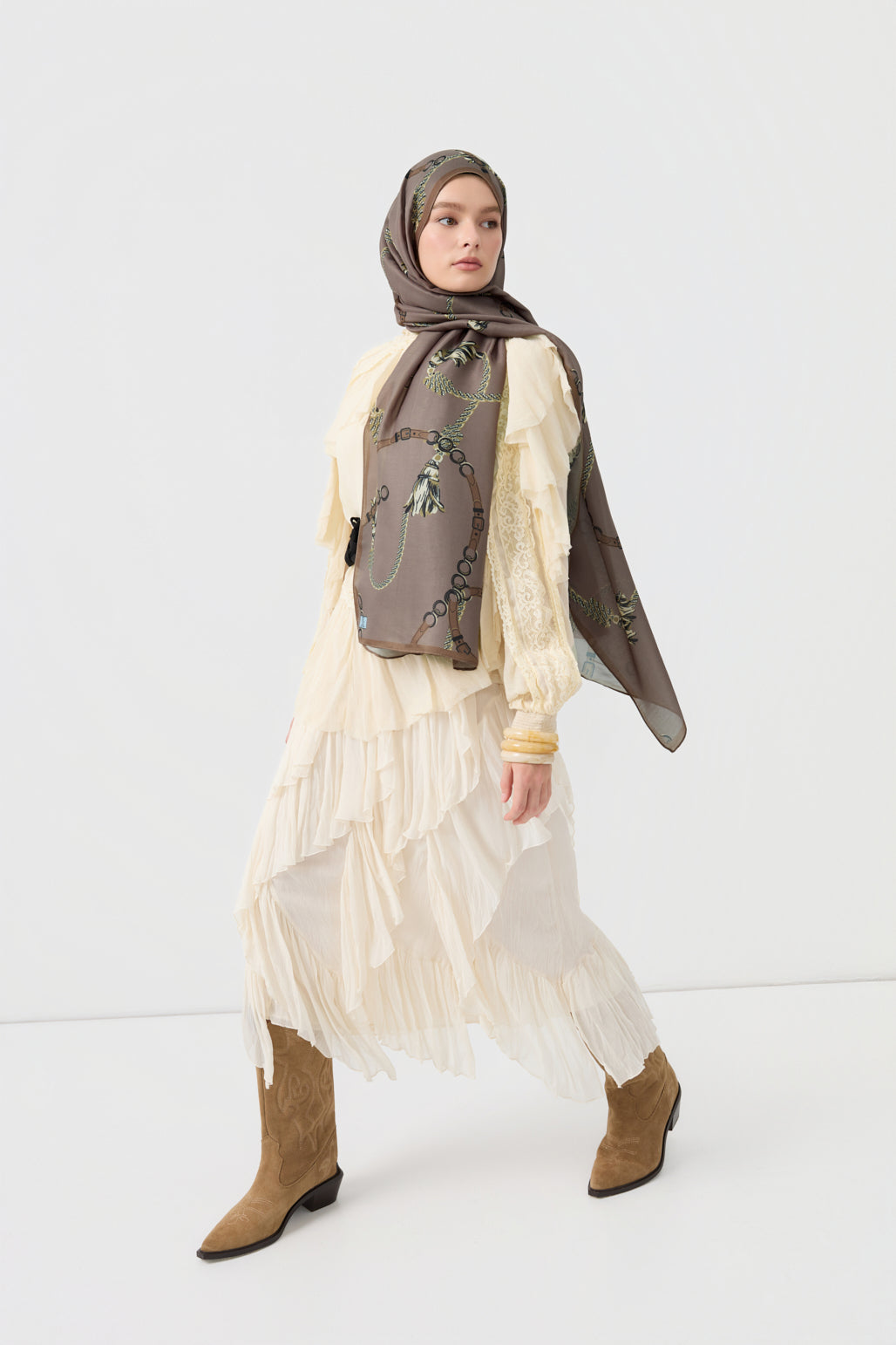 Cotton Twill Şal Linkage Soğuk Kahve