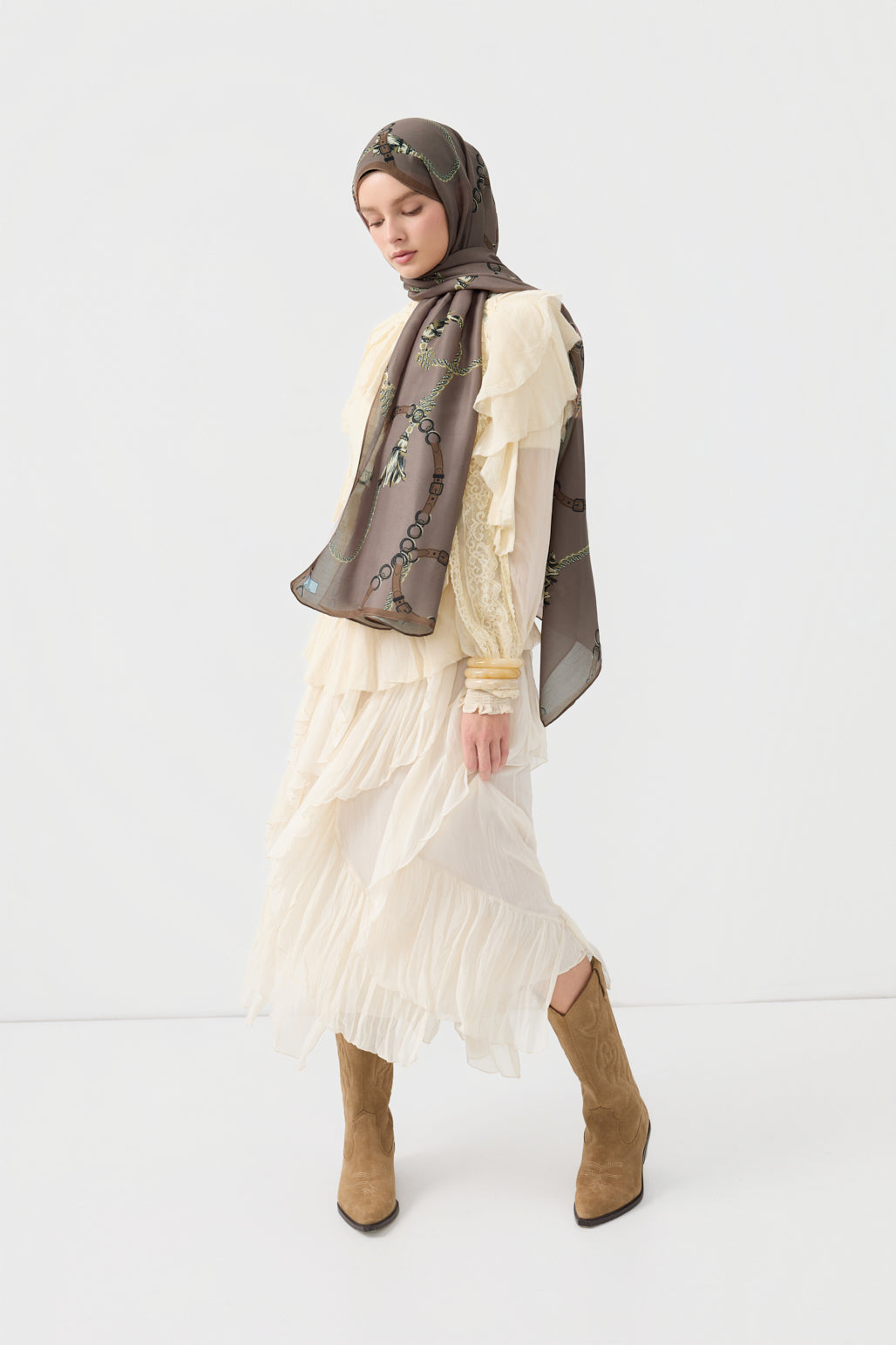Cotton Twill Şal Linkage Soğuk Kahve