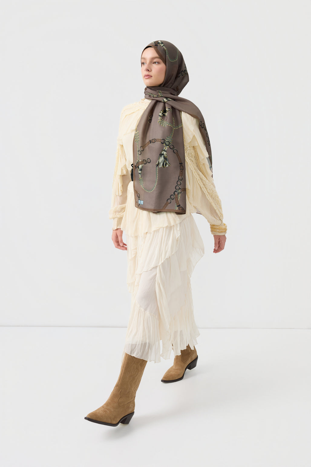 Cotton Twill Şal Linkage Soğuk Kahve