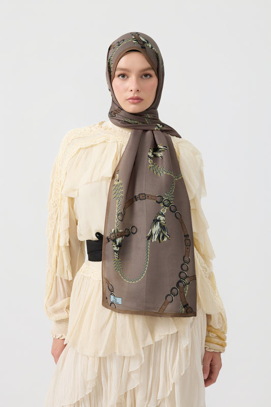 Cotton Twill Şal Linkage Soğuk Kahve