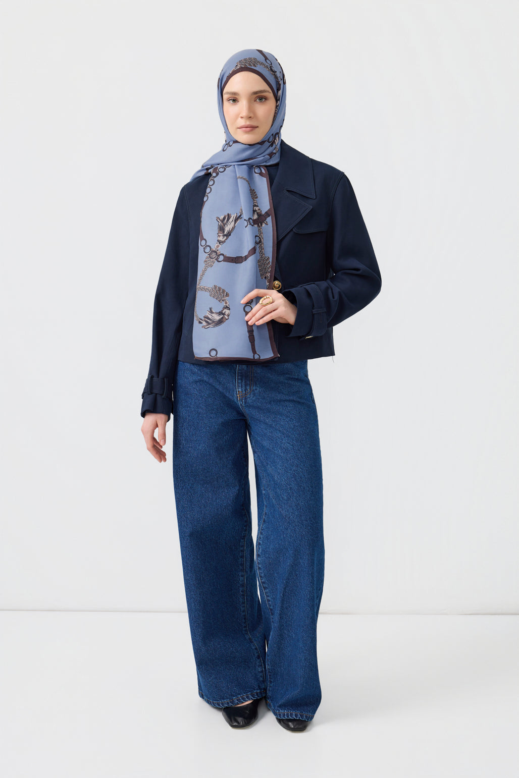 Cotton Twill Şal Linkage Uçuk Mavi