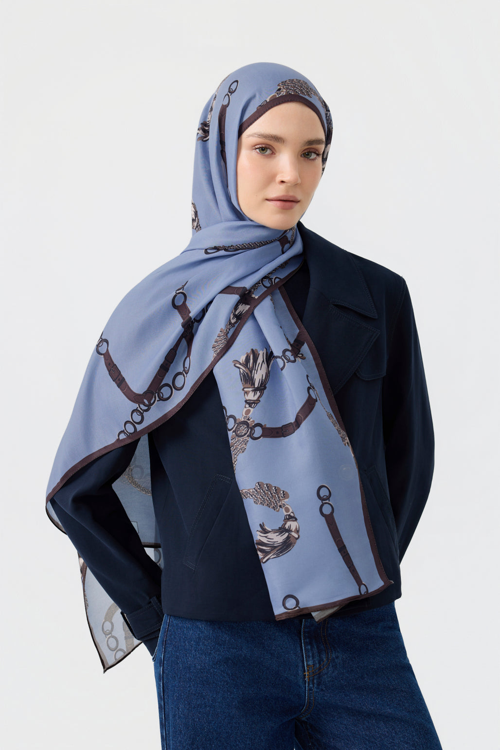 Cotton Twill Şal Linkage Uçuk Mavi