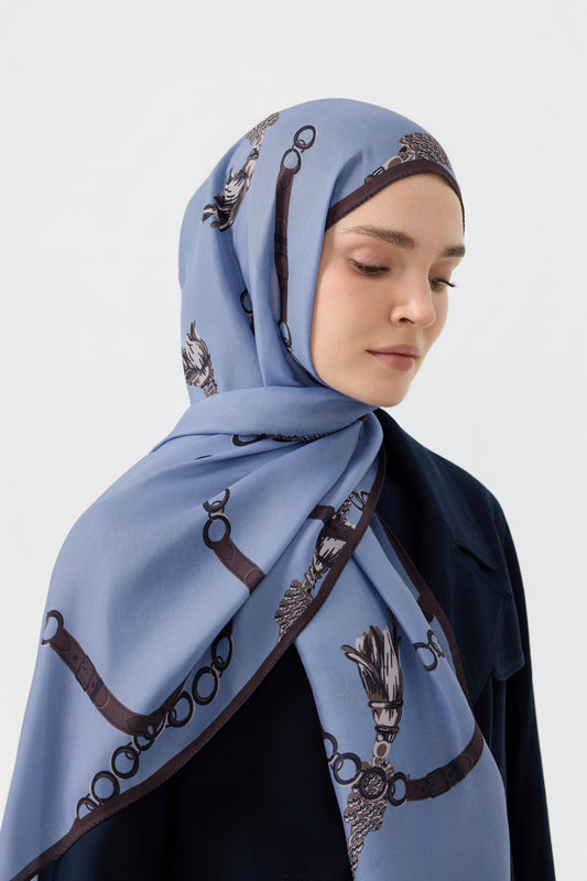 Cotton Twill Şal Linkage Uçuk Mavi