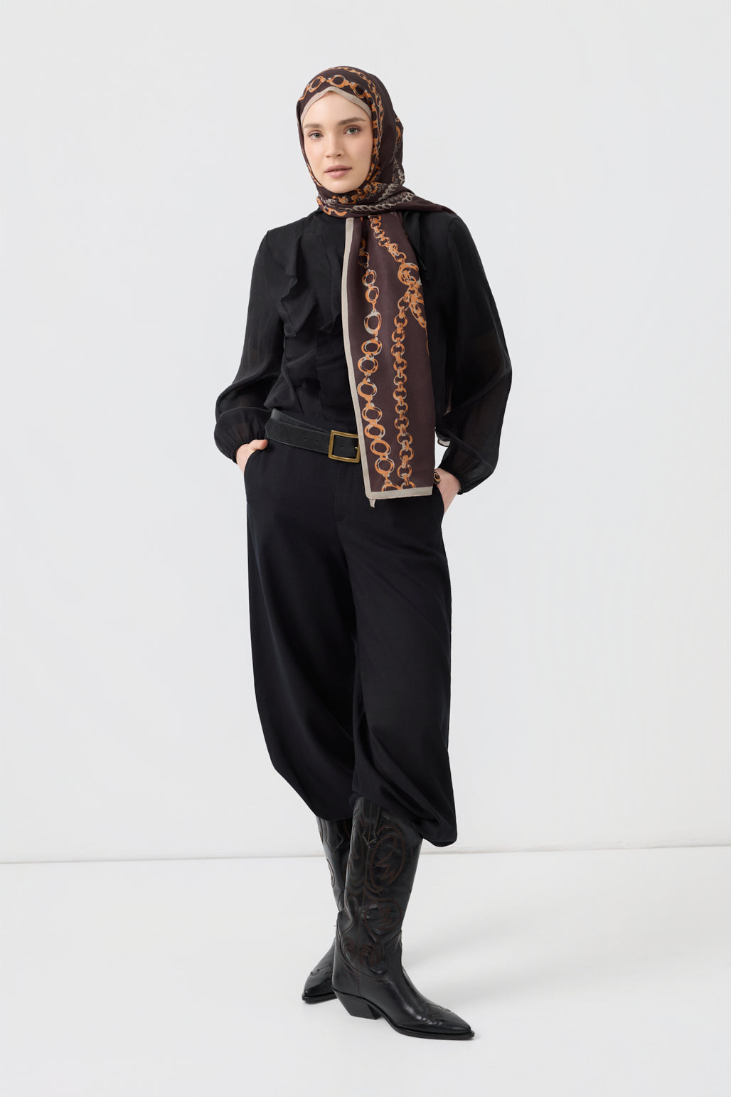 Cotton Twill Şal Loop Line Acı Kahve