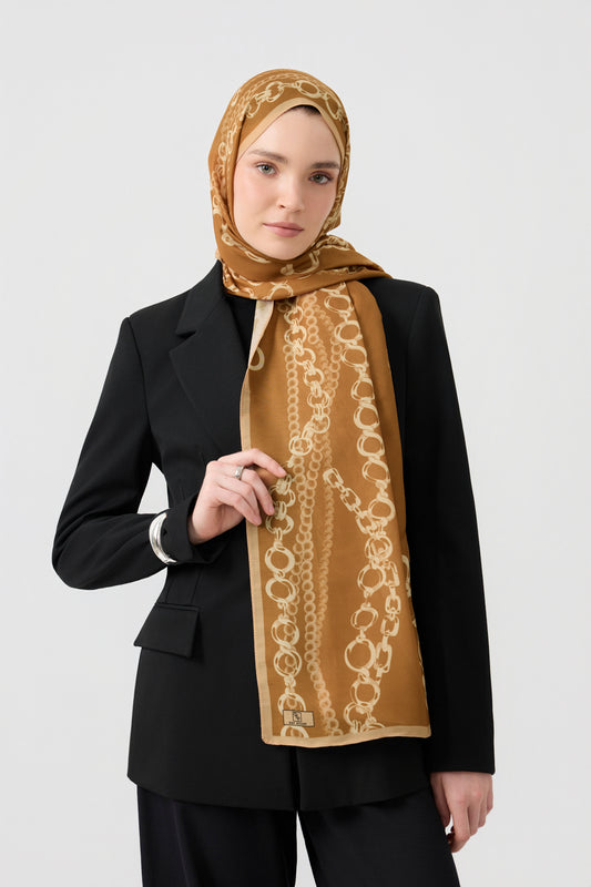 Cotton Twill Şal Loop Line Camel