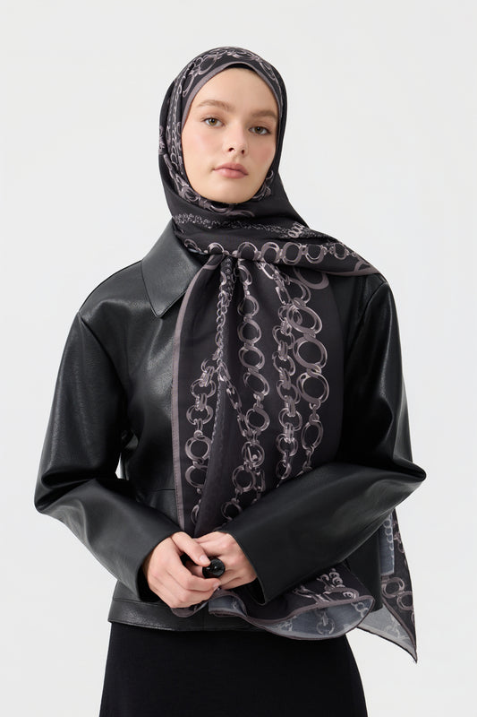 Cotton Twill Şal Loop Line Gri