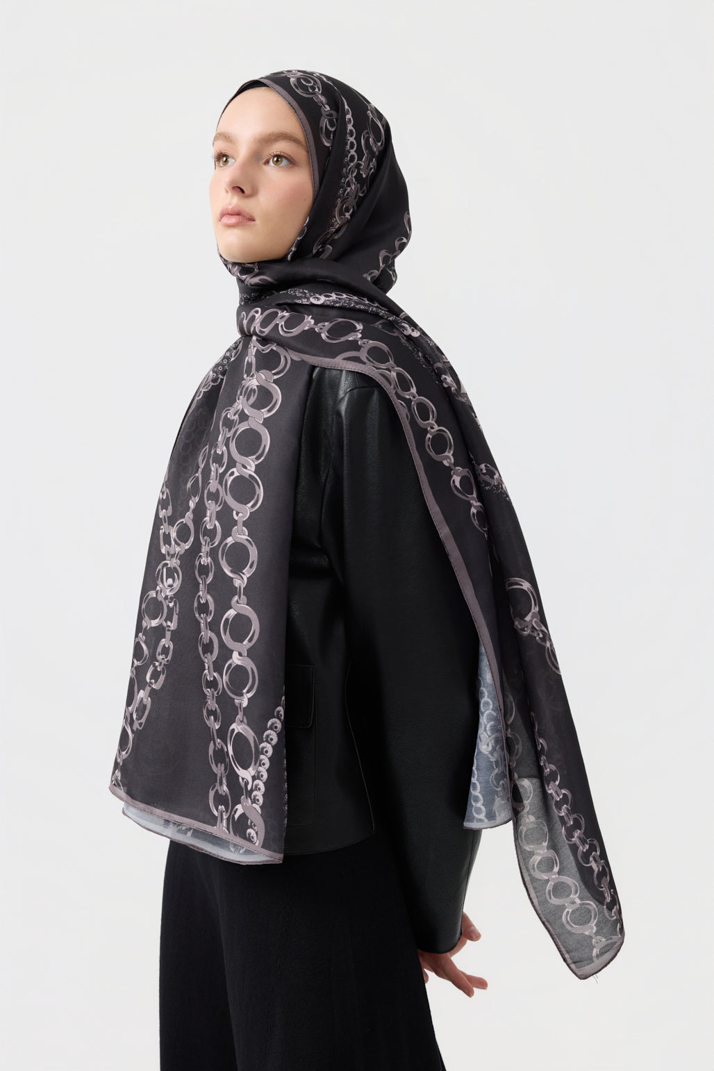 Cotton Twill Şal Loop Line Gri