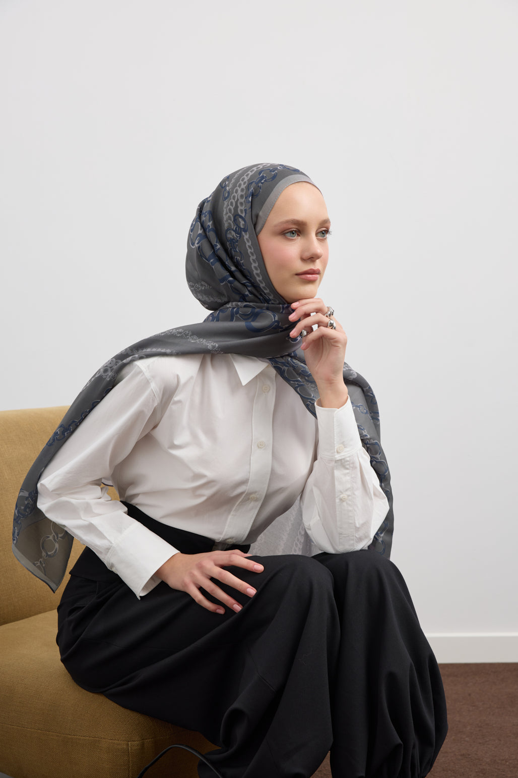 Cotton Twill Şal Loop Line Gümüş