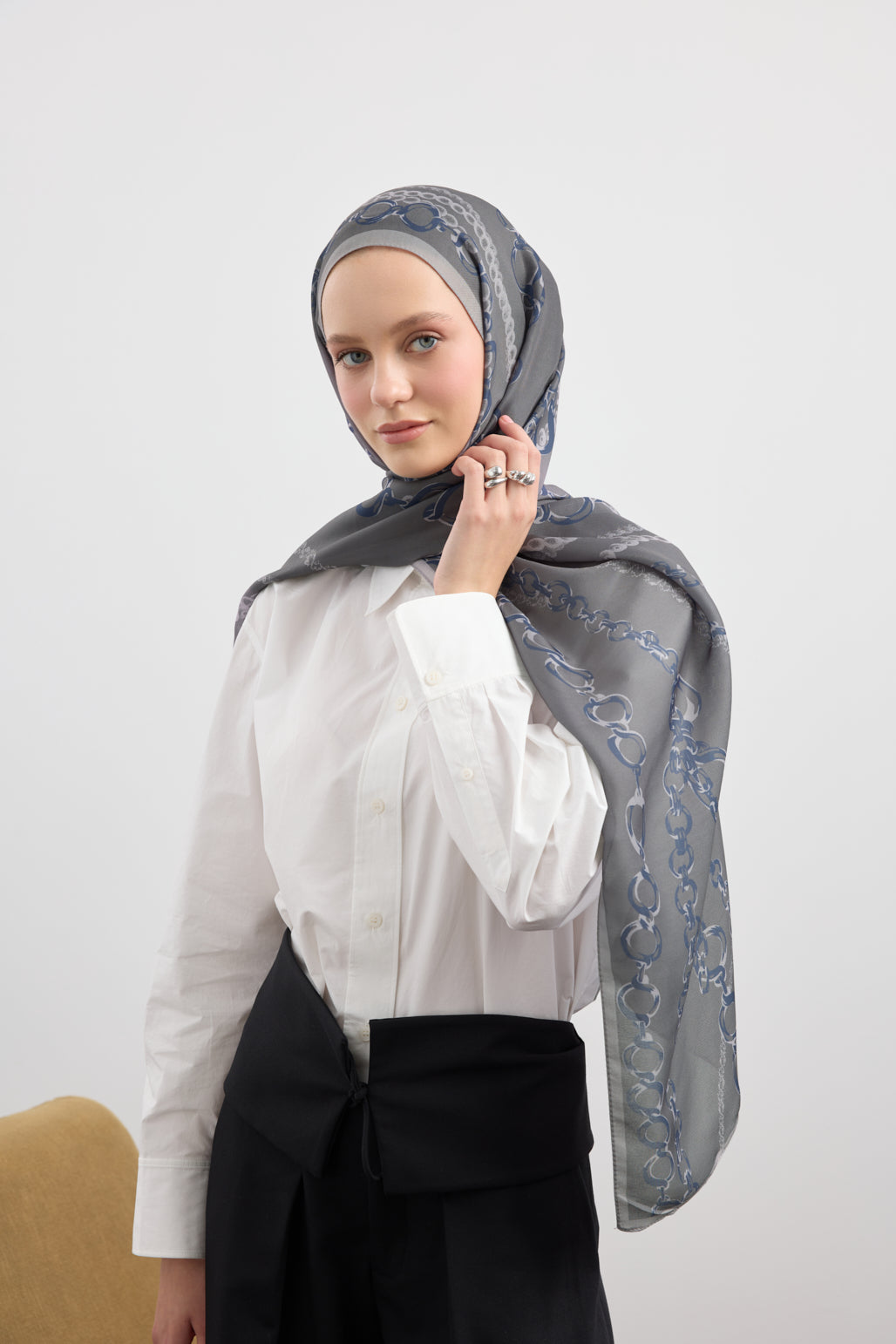 Cotton Twill Şal Loop Line Gümüş