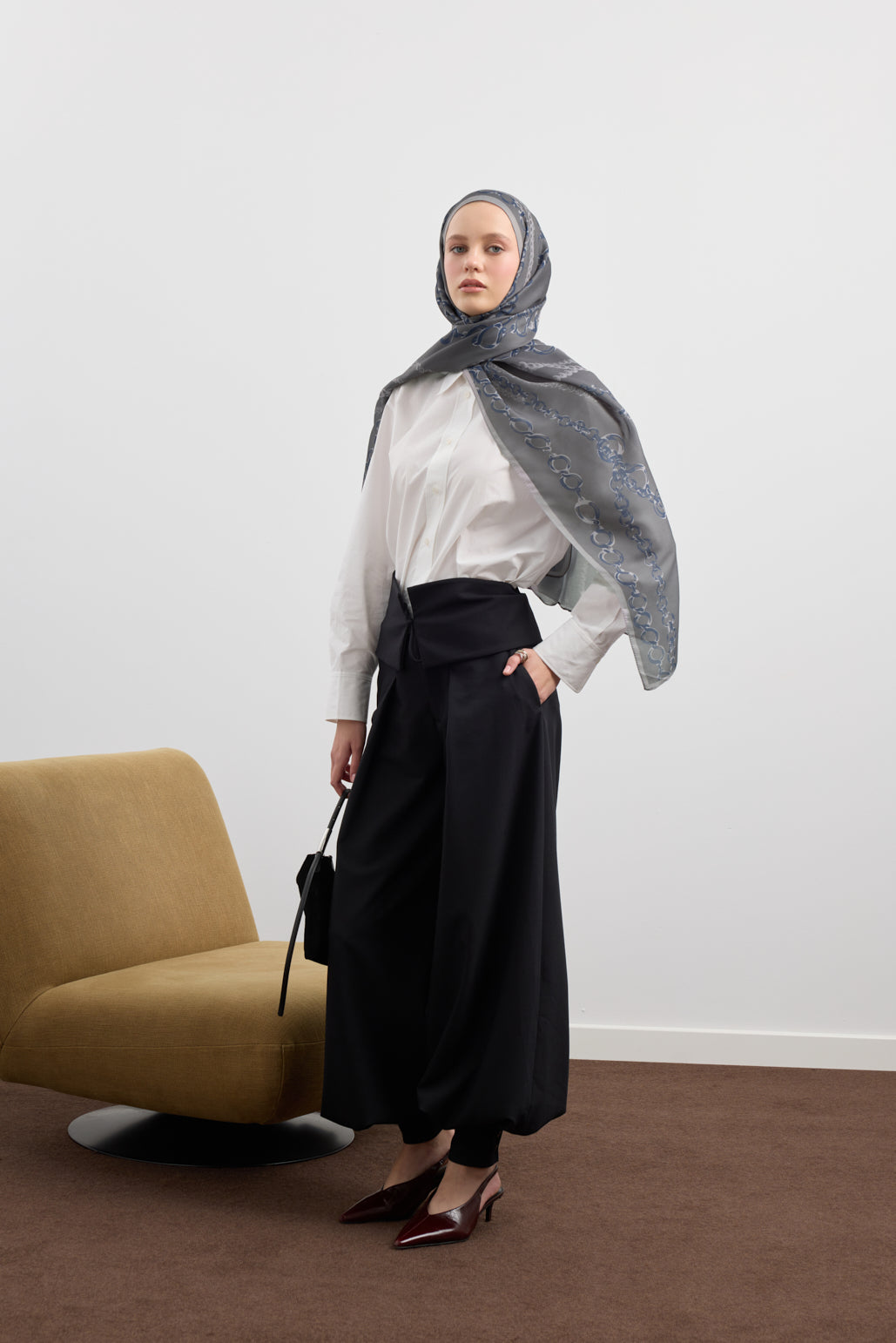 Cotton Twill Şal Loop Line Gümüş