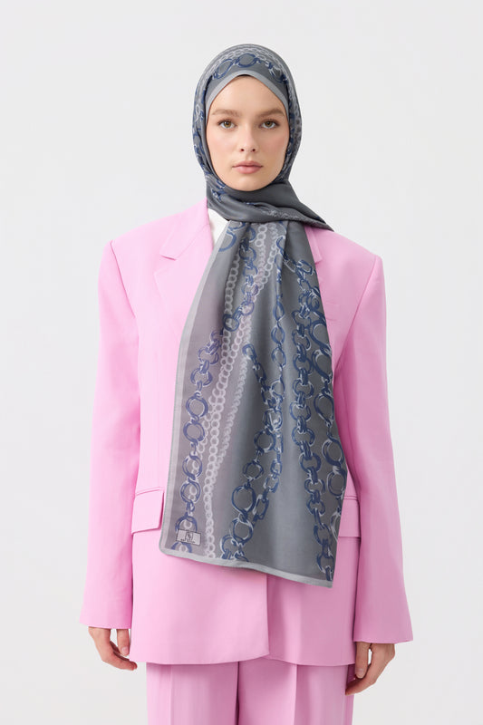 Cotton Twill Şal Loop Line Gümüş