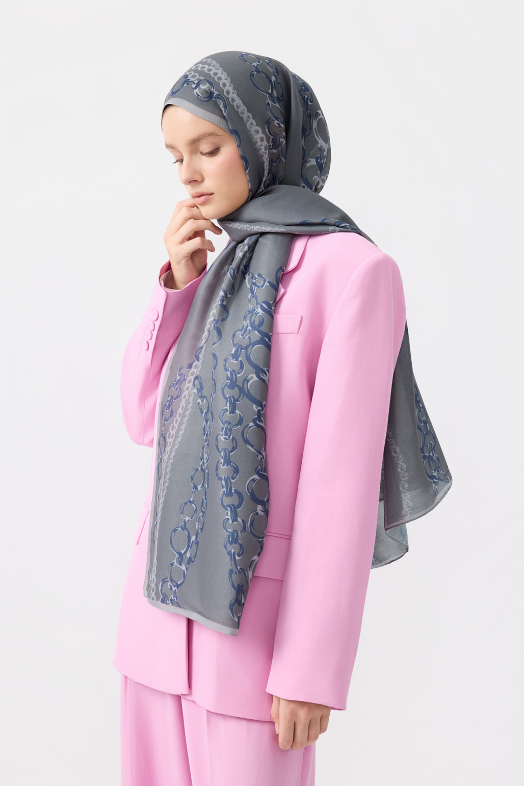Cotton Twill Şal Loop Line Gümüş