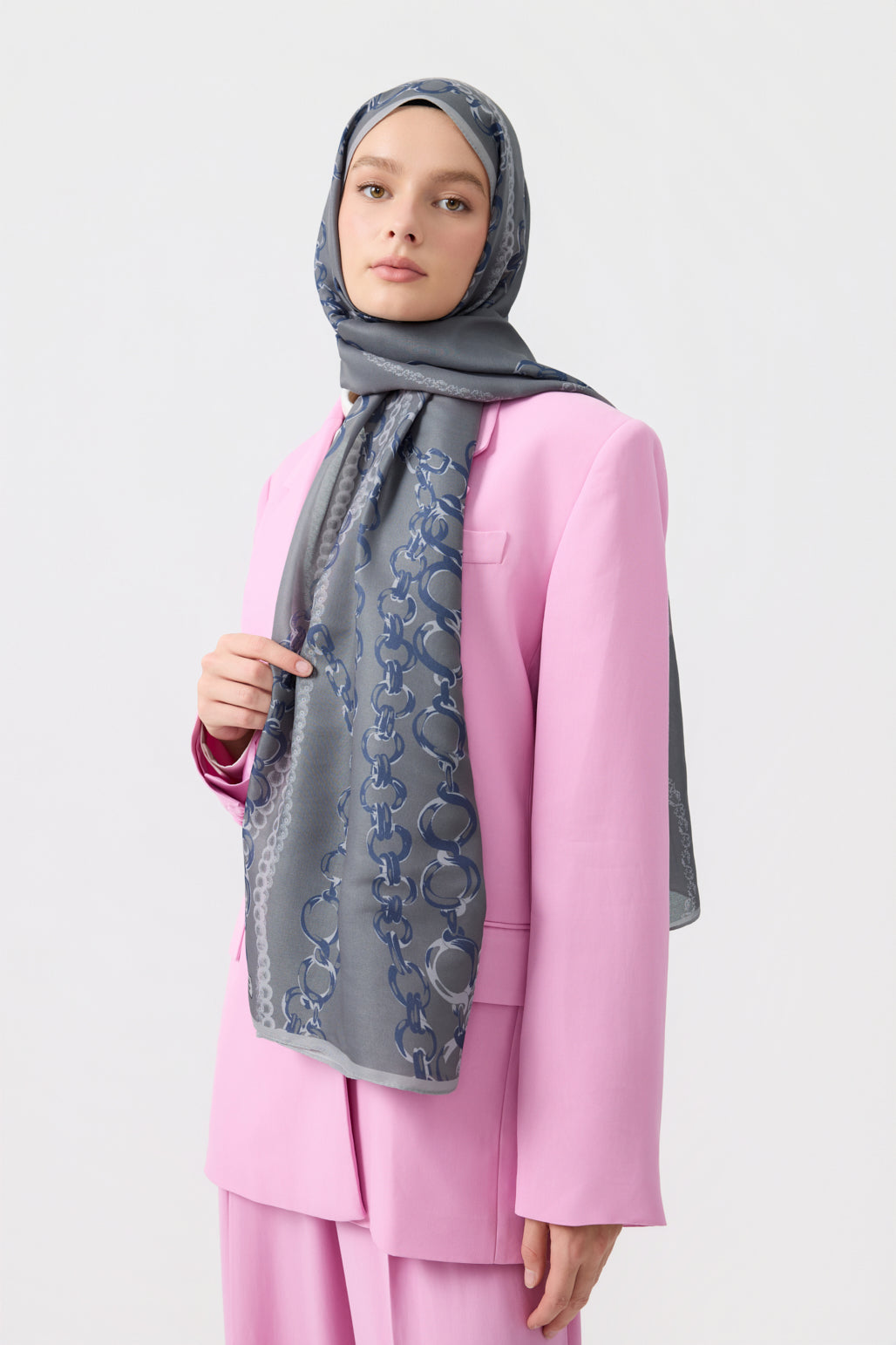 Cotton Twill Şal Loop Line Gümüş