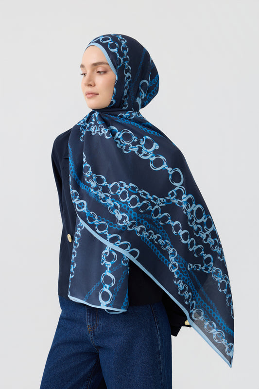Cotton Twill Şal Loop Line İndigo