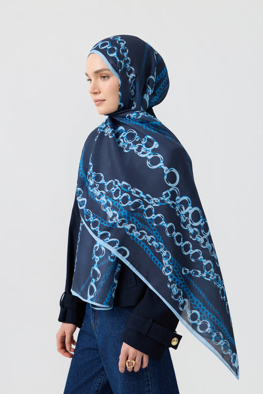 Cotton Twill Şal Loop Line İndigo