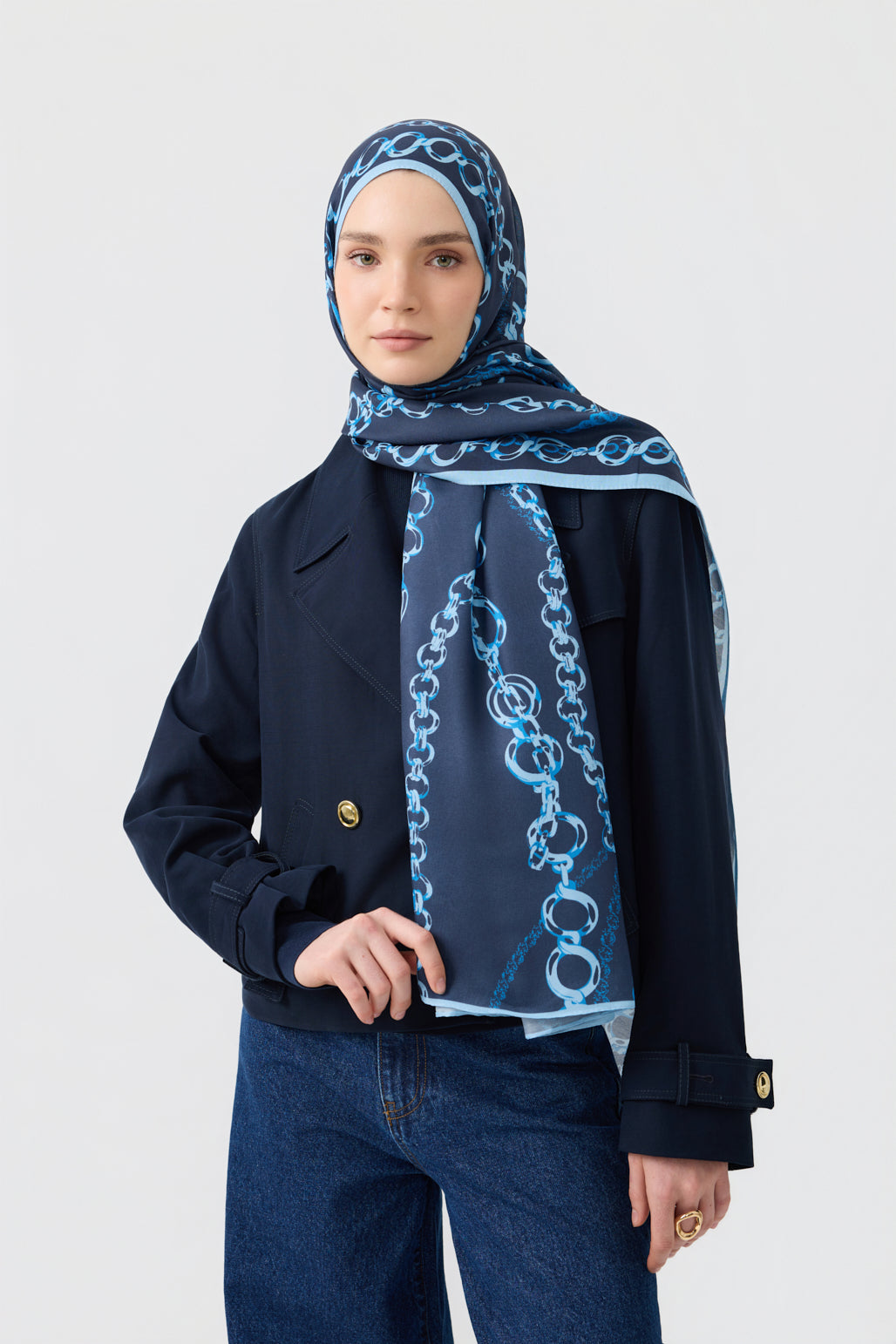 Cotton Twill Şal Loop Line İndigo