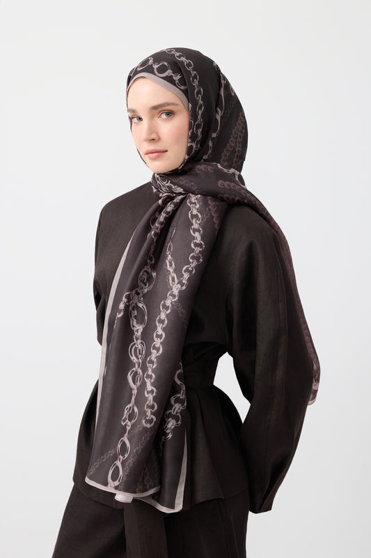 Cotton Twill Şal Loop Line Kahve