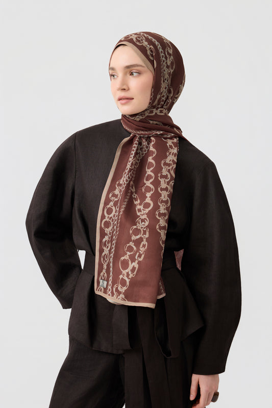 Cotton Twill Şal Loop Line Kızıl Kahve