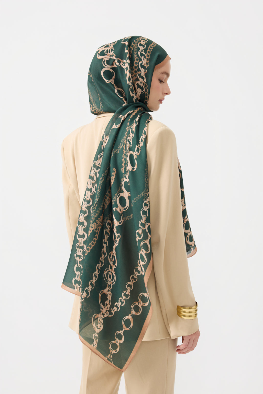 Cotton Twill Şal Loop Line Koyu Yeşil