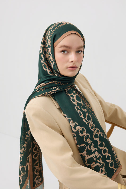 Cotton Twill Şal Loop Line Koyu Yeşil