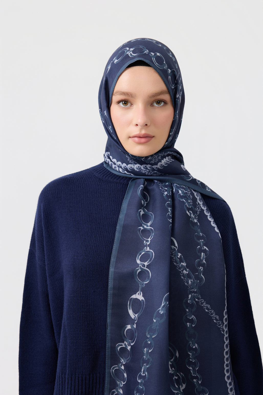 Cotton Twill Şal Loop Line Lacivert