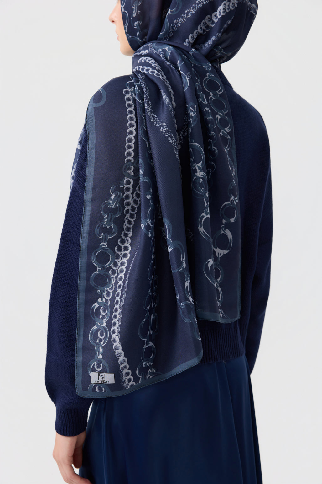Cotton Twill Şal Loop Line Lacivert
