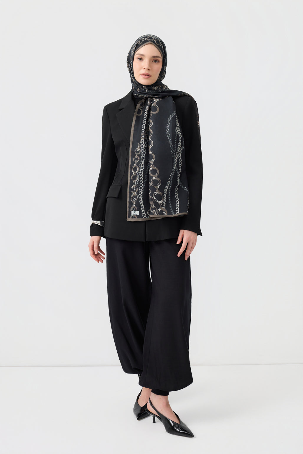 Cotton Twill Şal Loop Line Siyah