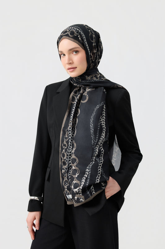 Cotton Twill Şal Loop Line Siyah