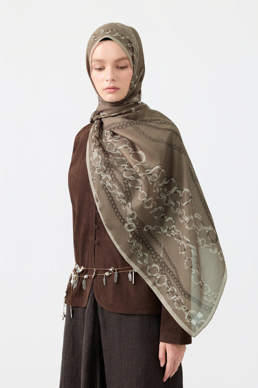 Cotton Twill Şal Loop Line Sütlü Kahve