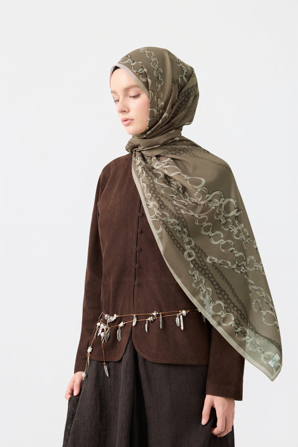 Cotton Twill Şal Loop Line Sütlü Kahve