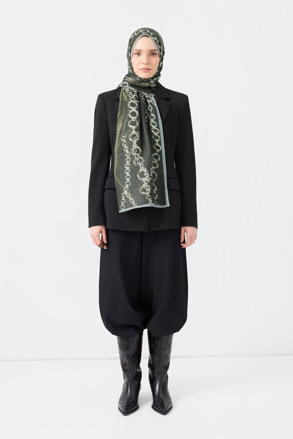 Cotton Twill Şal Loop Line Zeytin Yeşili