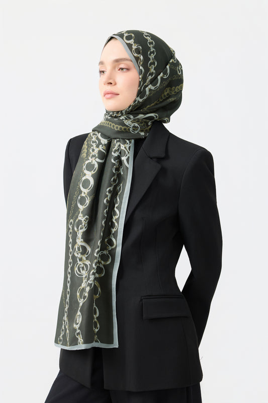 Cotton Twill Şal Loop Line Zeytin Yeşili