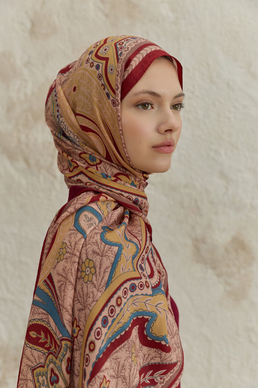 Cupra Prive Desenli Şal Blossom Bordo