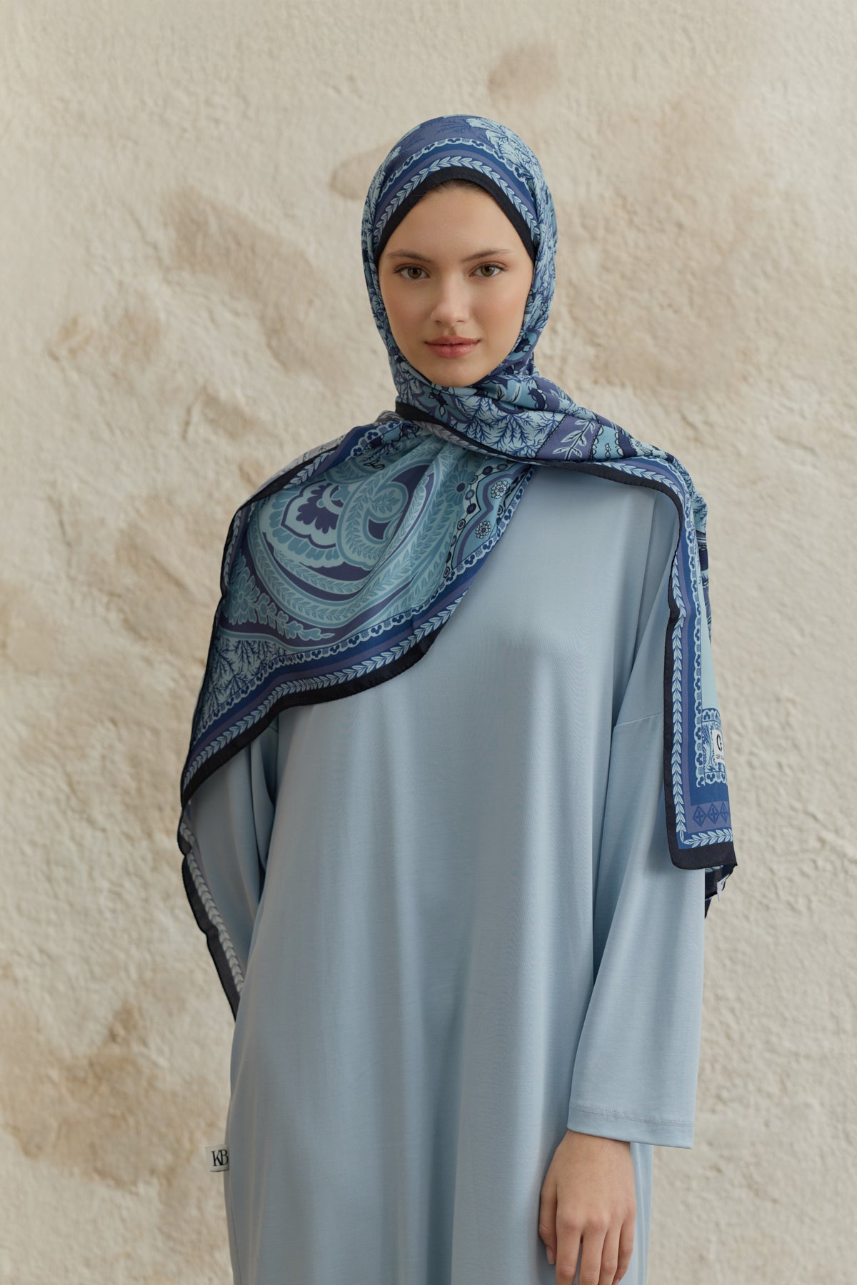 Cupra Prive Desenli Şal Blossom Lacivert