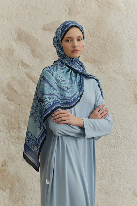 Cupra Prive Desenli Şal Blossom Lacivert