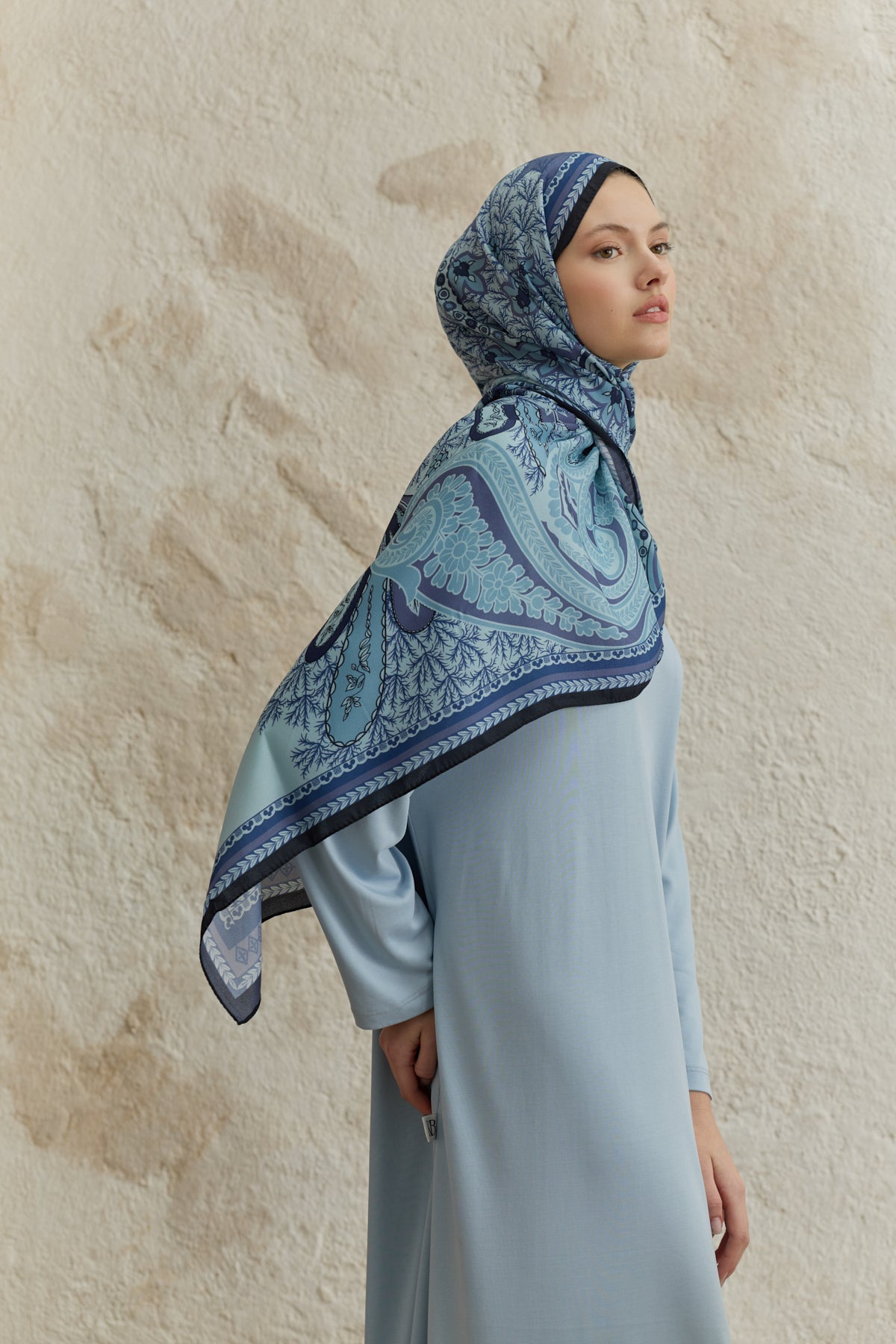 Cupra Prive Desenli Şal Blossom Lacivert