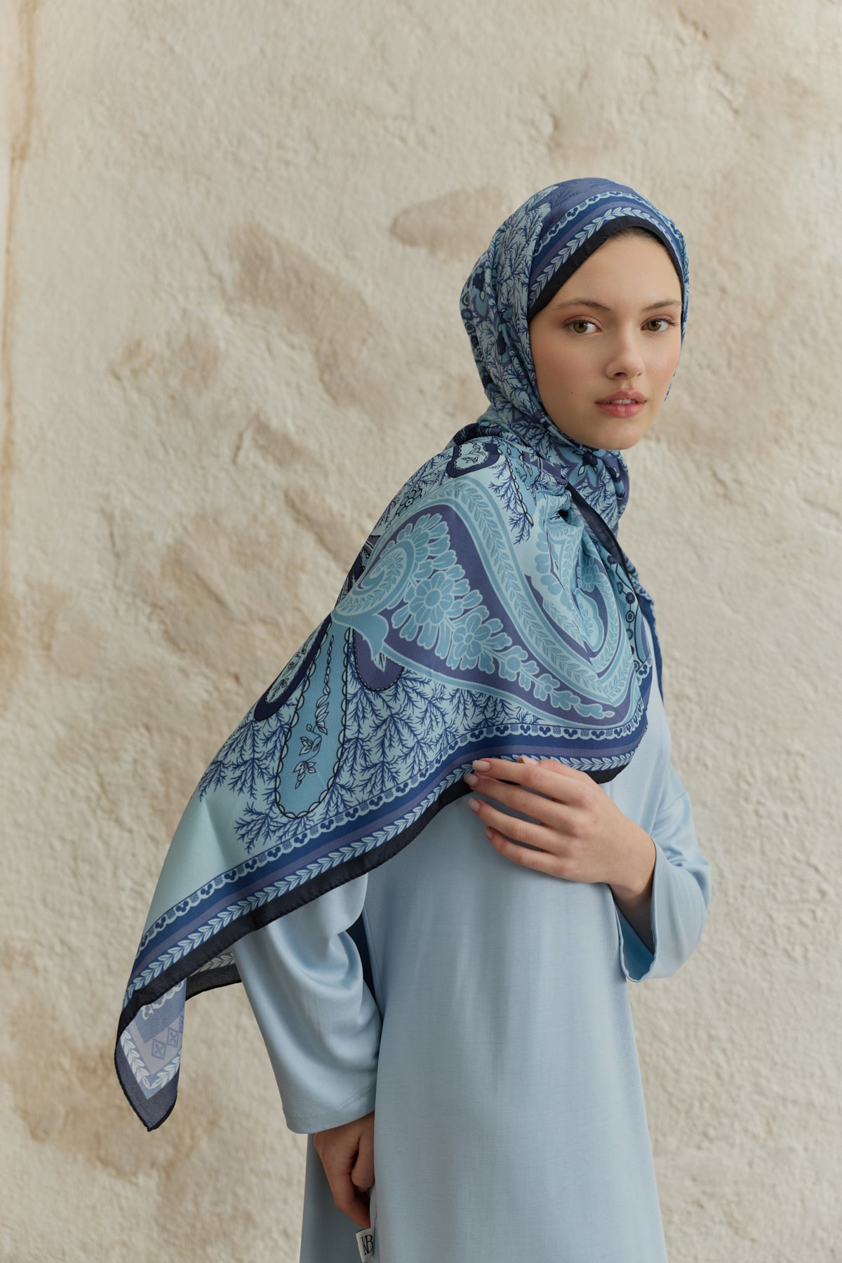 Cupra Prive Desenli Şal Blossom Lacivert