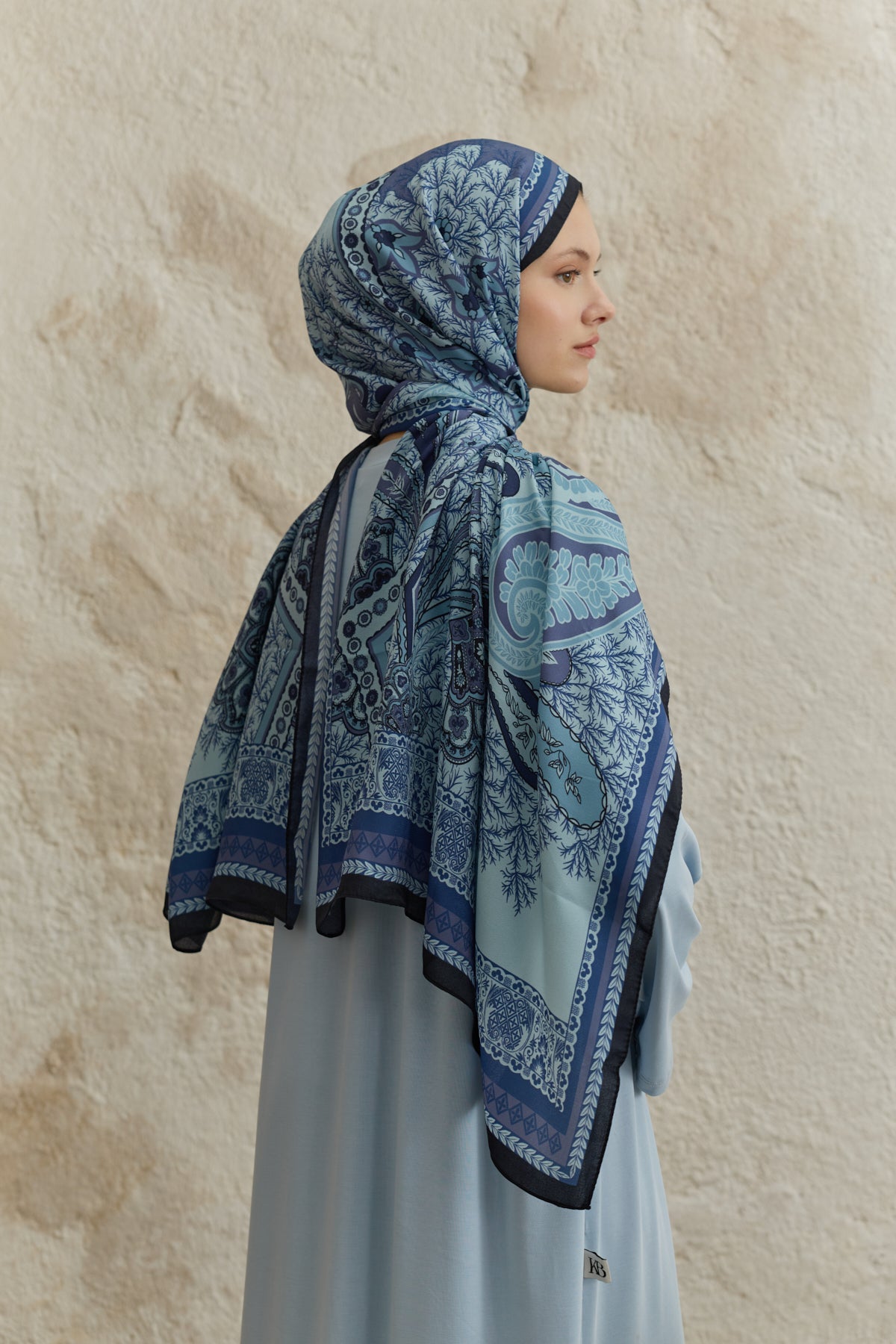 Cupra Prive Desenli Şal Blossom Lacivert