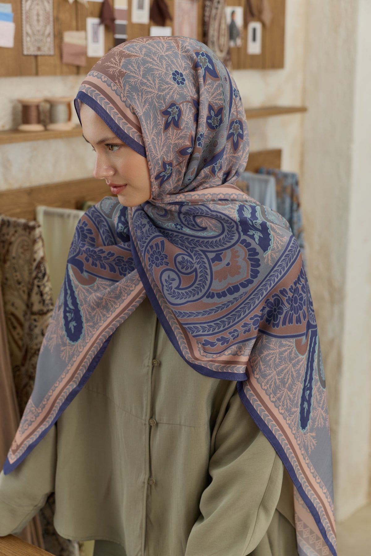 Cupra Prive Desenli Şal Blossom Lavanta