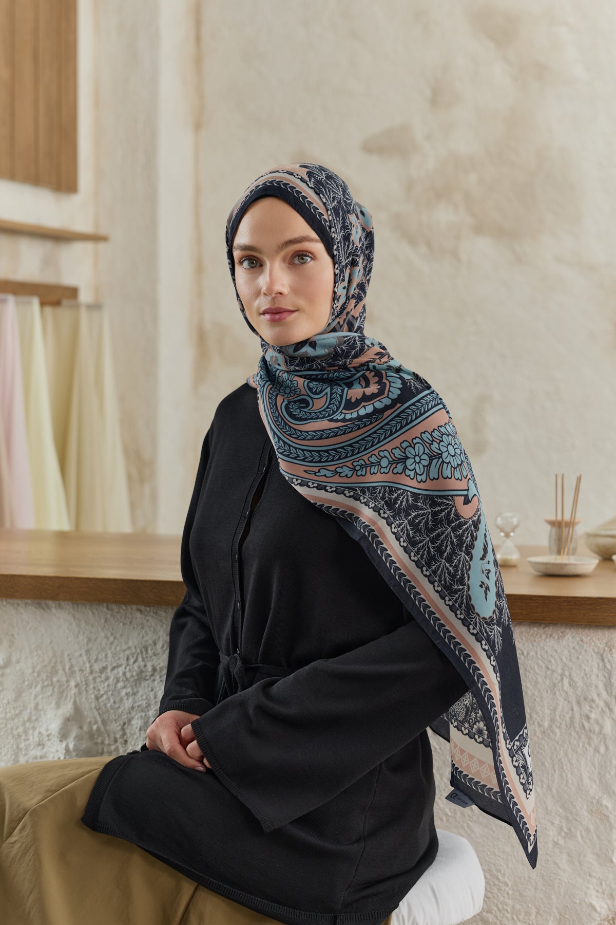 Cupra Prive Desenli Şal Blossom Somon