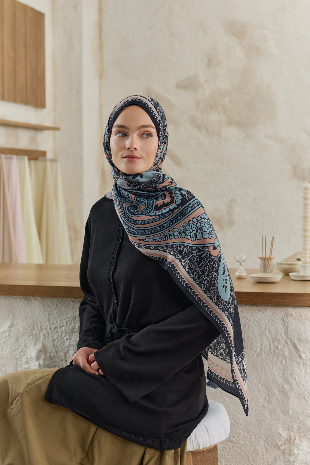 Cupra Prive Desenli Şal Blossom Somon