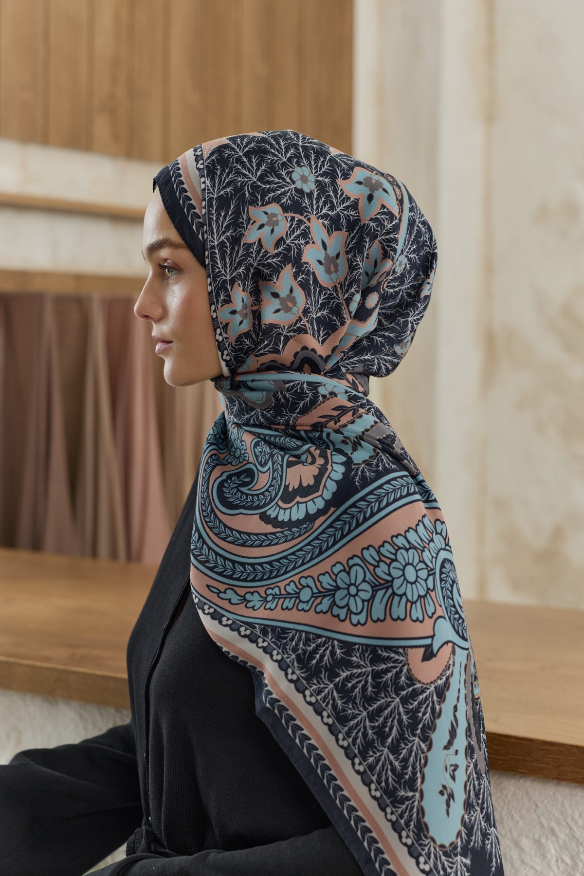 Cupra Prive Desenli Şal Blossom Somon