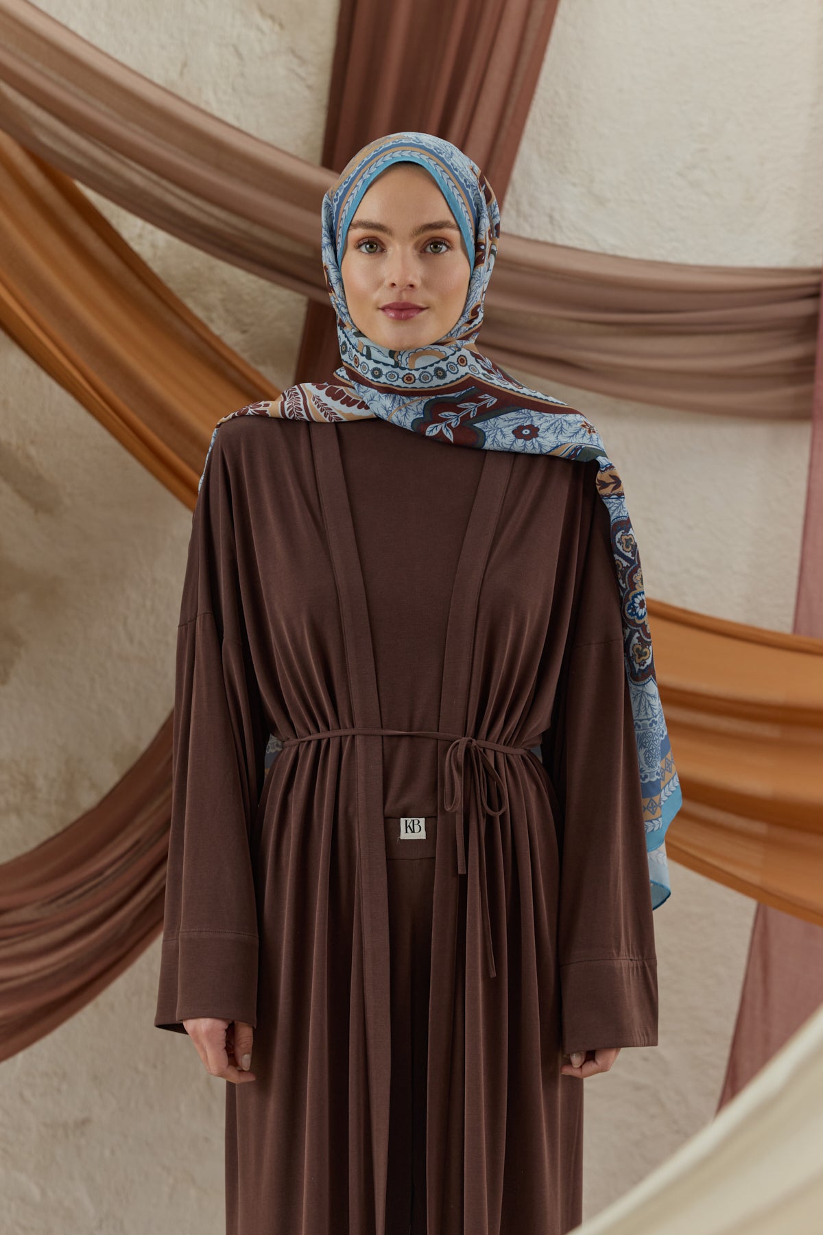 Cupra Prive Desenli Şal Blossom Turkuaz