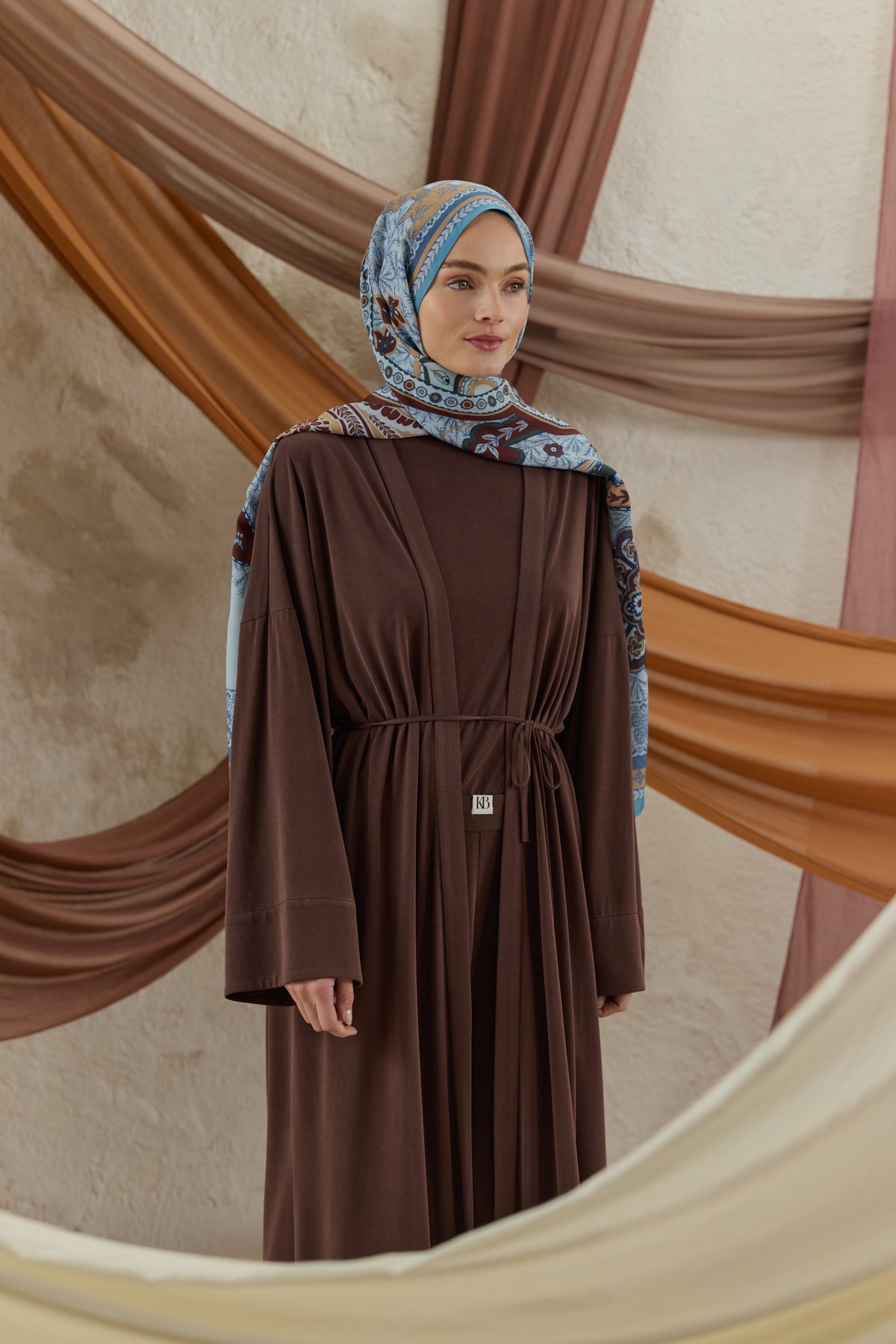 Cupra Prive Desenli Şal Blossom Turkuaz