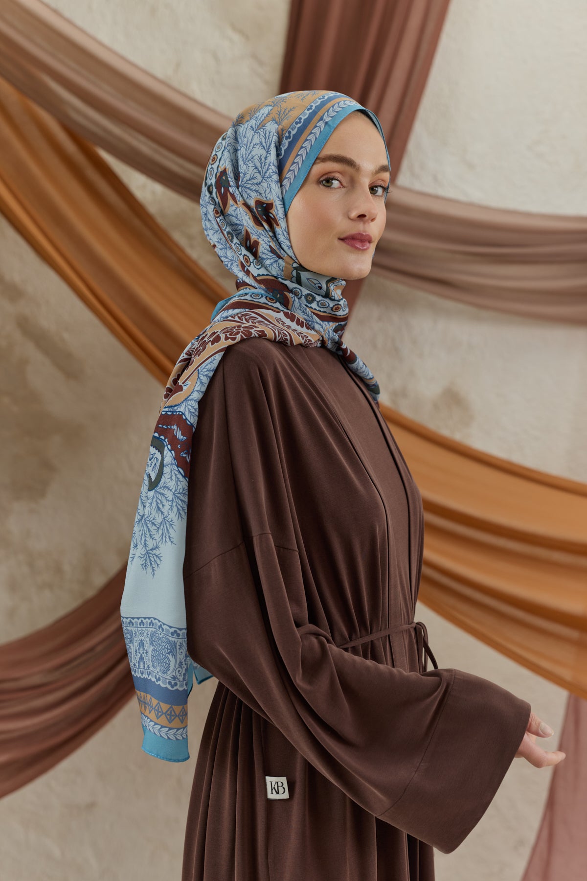 Cupra Prive Desenli Şal Blossom Turkuaz