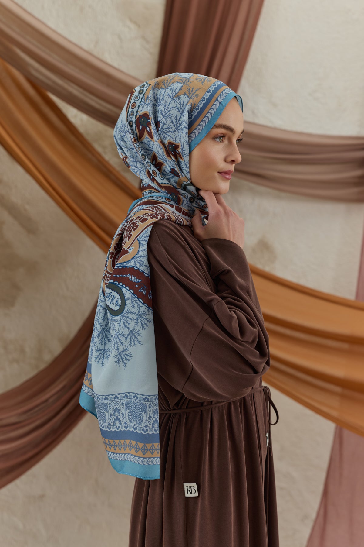 Cupra Prive Desenli Şal Blossom Turkuaz